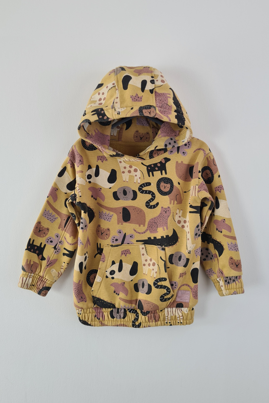 2-3y - Animal Print All Over Yellow Hoodie (George)