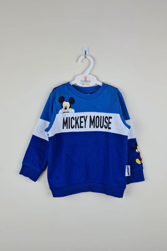 2-3y - Colour Block Mickey Mouse Cotton Sweatshirt (Disney Baby)