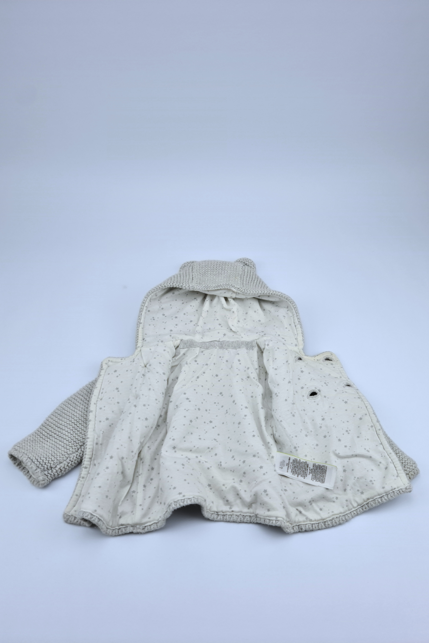 0-3m Grey Star Lined Cotton Cardigan