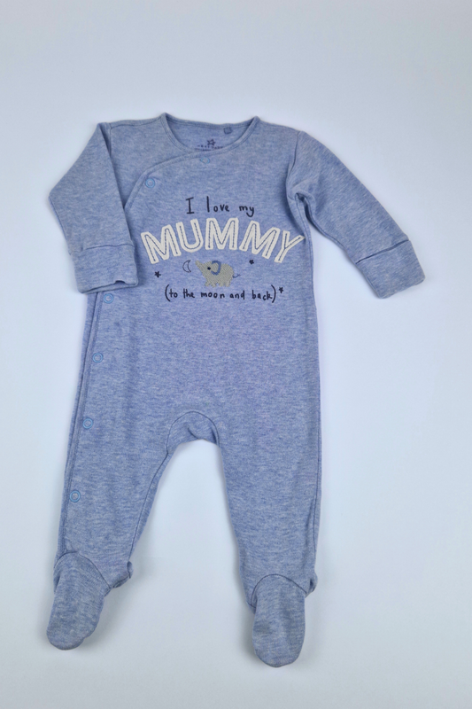 0-3m 'I Love My Mummy' Blue Cotton Sleepsuit 