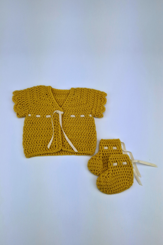 0-3m Crochet Fairy's Mustard Sweater & Booties Set