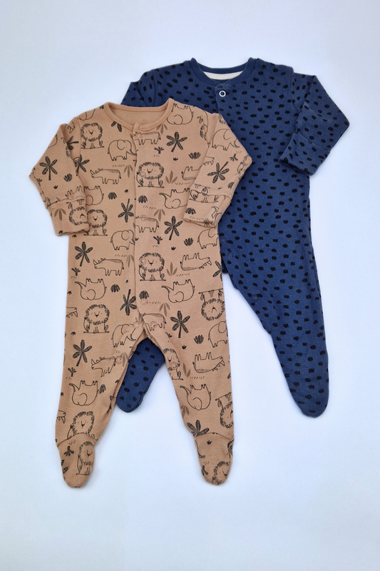 0-3m Safari Friends Mixed Pack Sleepsuit