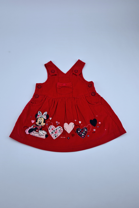 0-3m Minnie Mouse Applique Red Pinafore Dress