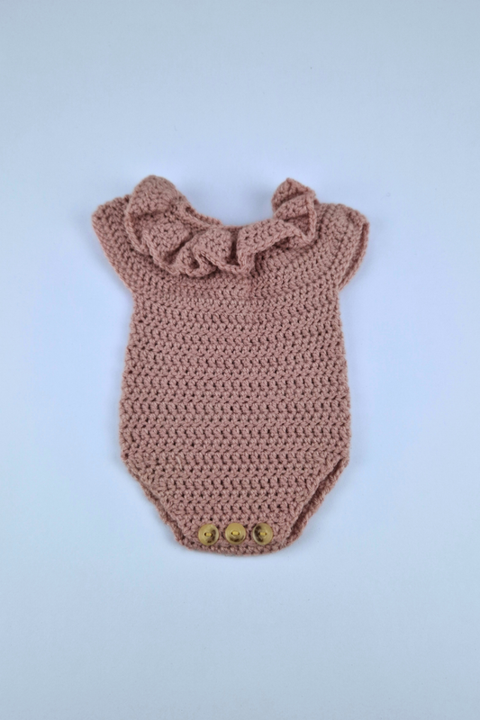 Crochet Fairy's Newborn Dusty Rose Ruffled Bodysuit 