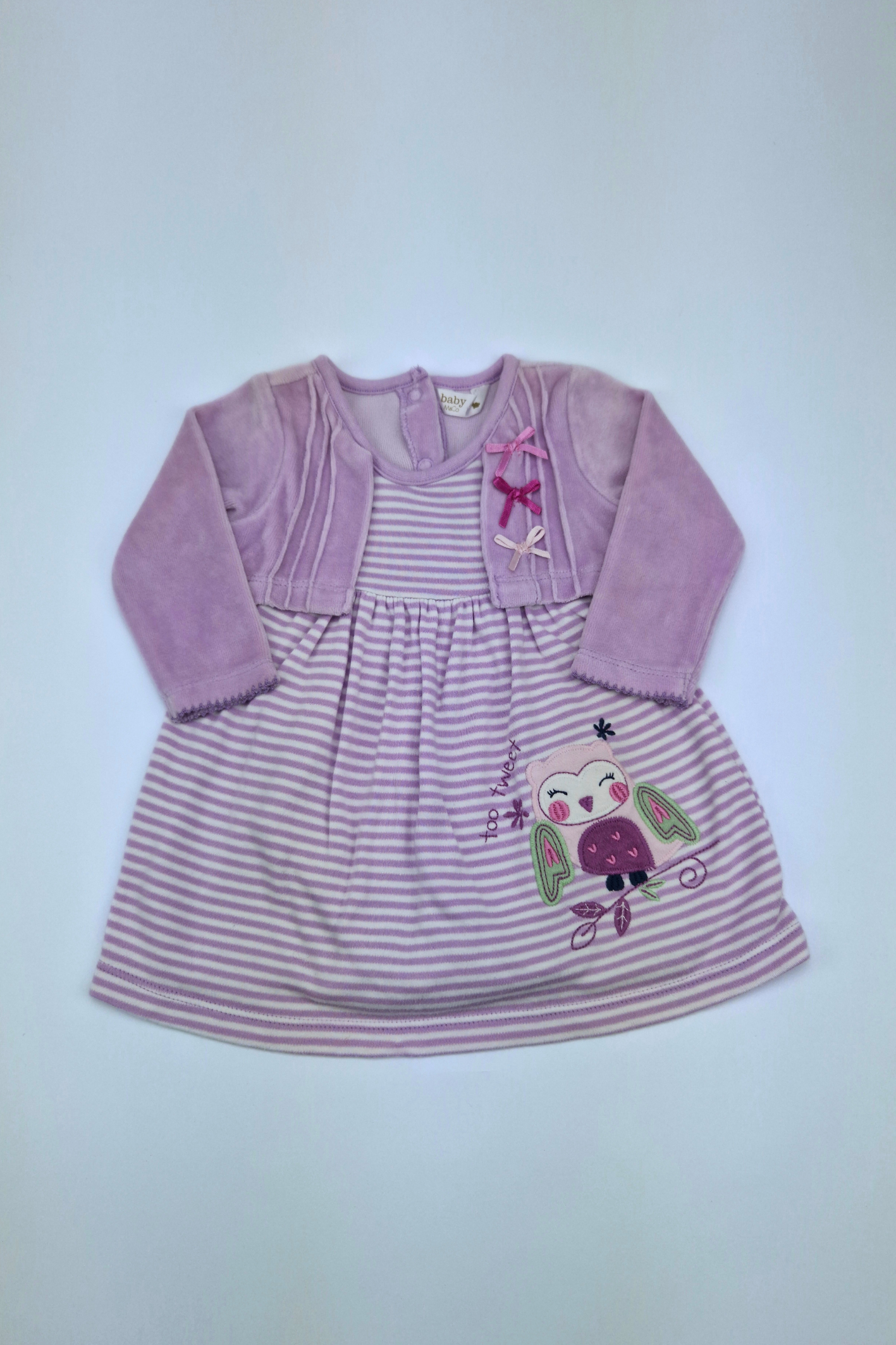 0-3m 'Too Tweet' Bird Applique Pink & White Striped Jersey Dress