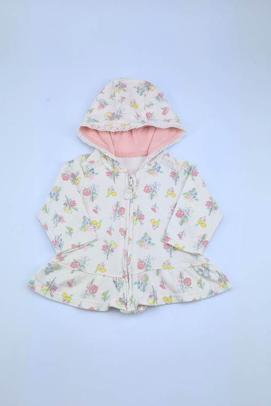 0-3m Cream Floral Zip Up Hoodie