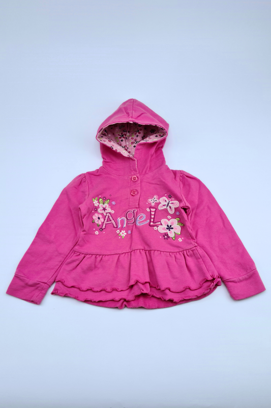 9-12 Months Ruffled Hem Pink Embroidered Hoodie