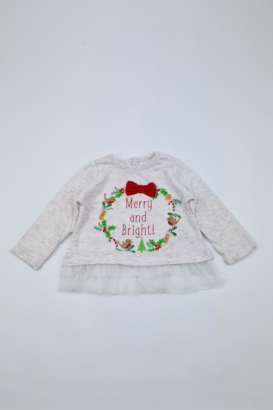 0-3m - 'Merry And Bright!' Long Sleeve Top (M&Co)
