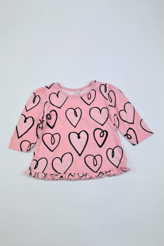 0-3m - Pink Heart Print Top