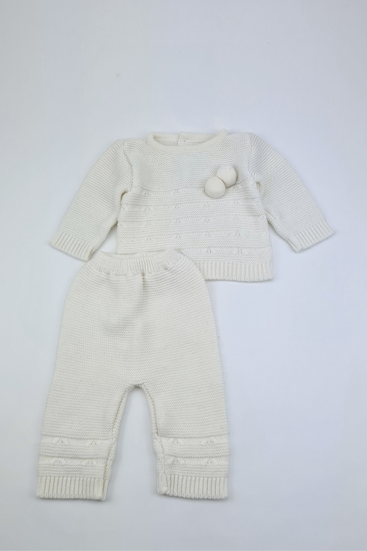 0-3m - White Knitted 2 Piece Outfit