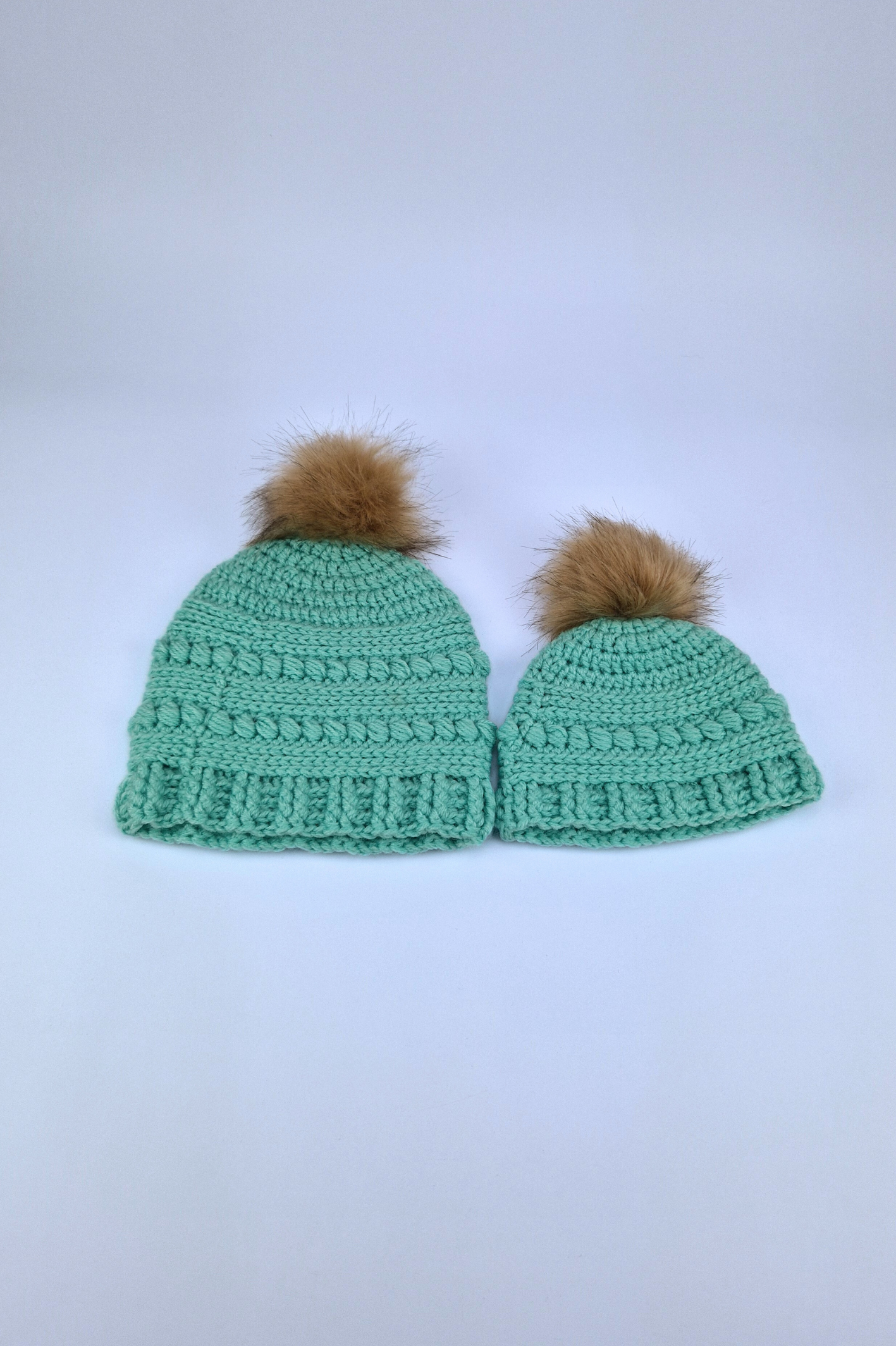 3-6m Crochet Fairy's Mint Green Mum & Me Beanie Set