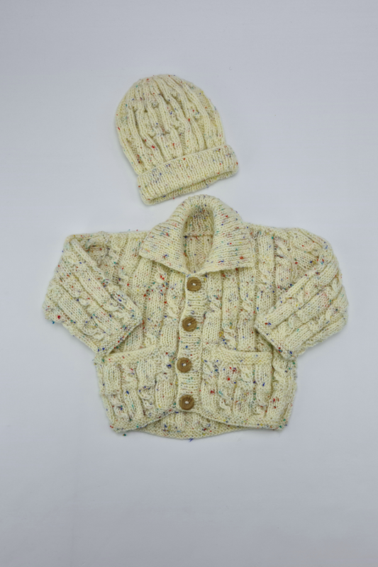 3-6m - Knitted Cardigan & Hat Set
