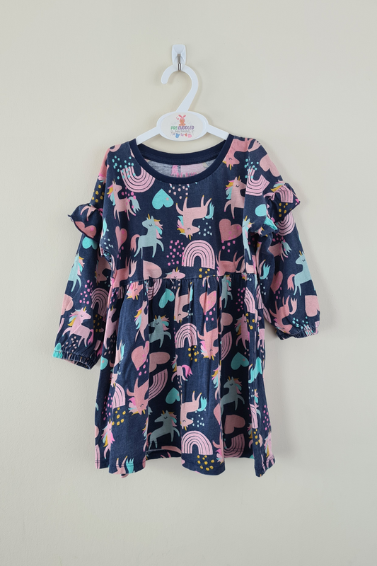 2-3y - Unicorn And Rainbow Print Dress (Matalan)