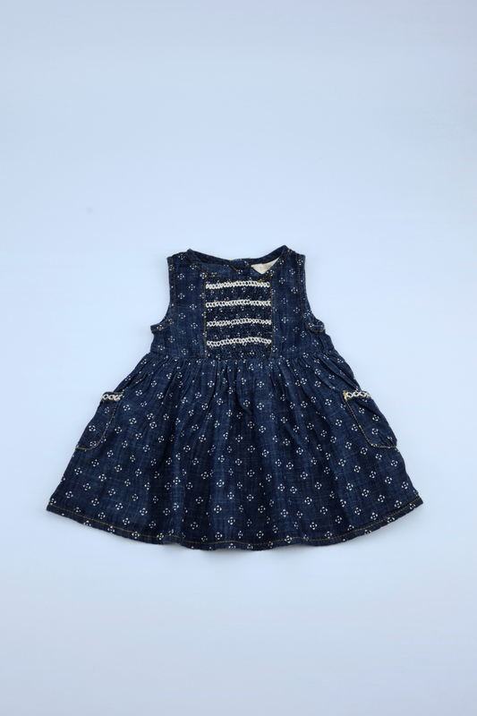 0-3m Blue Diamond Cotton Blend A-Line Dress