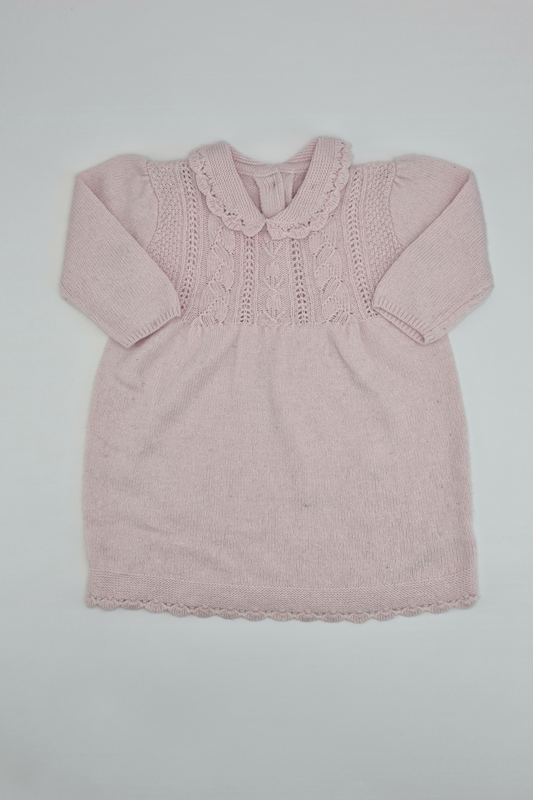 3-6m - Embroidered Pink Cotton Dress