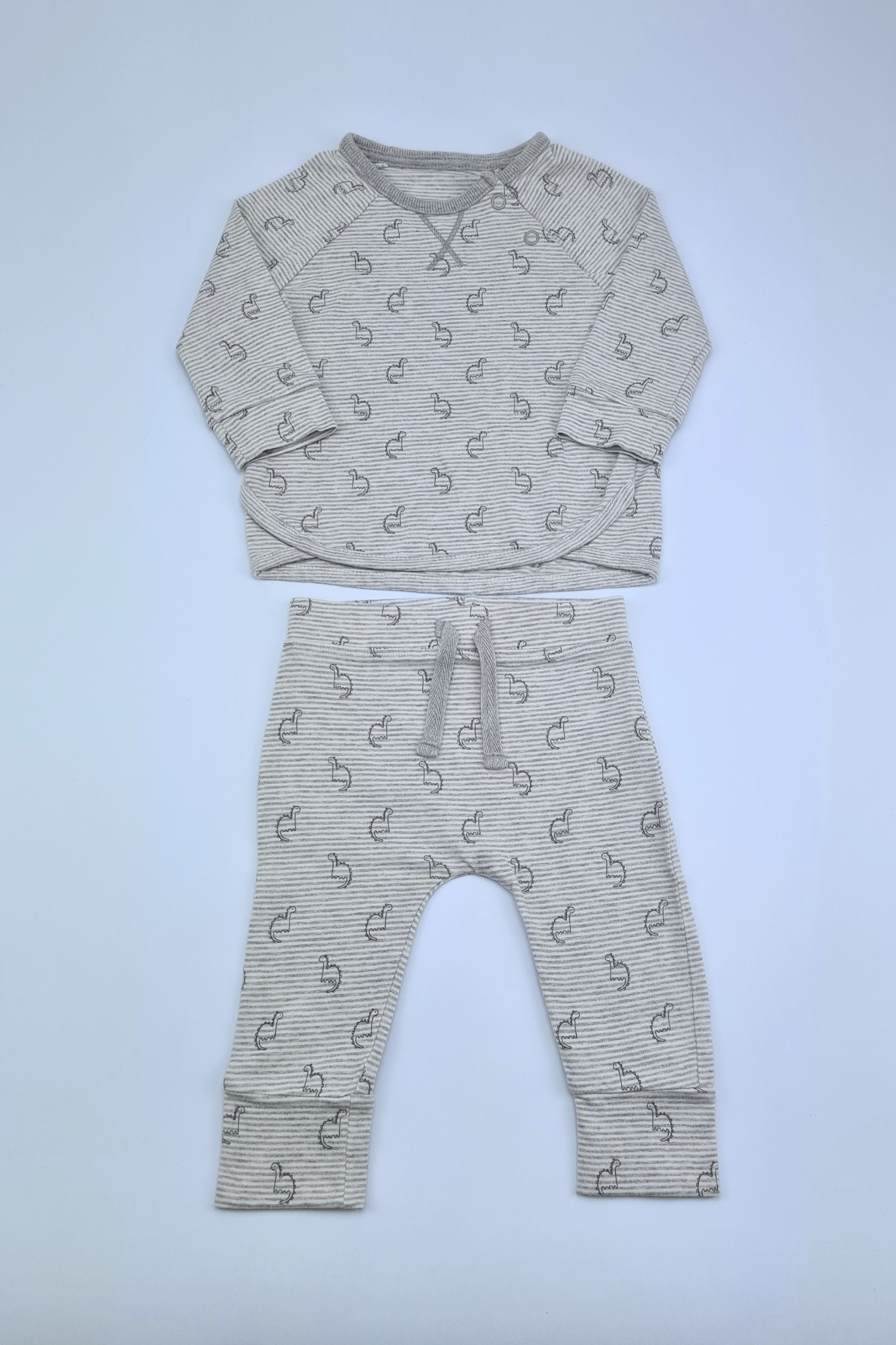 0-3m Dinosaur Print Grey Pyjama Set