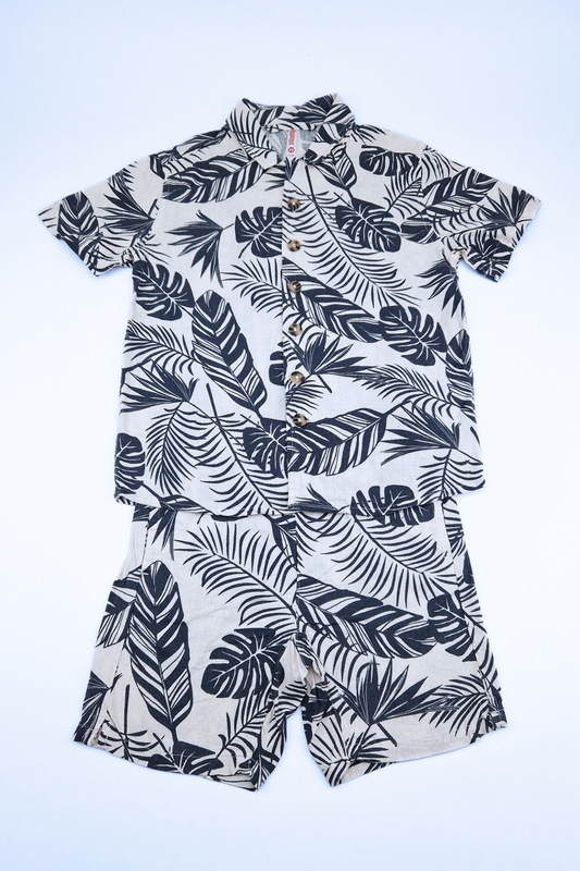 4-5 Years Green Tropical Plant Pattern Vacation Outfit