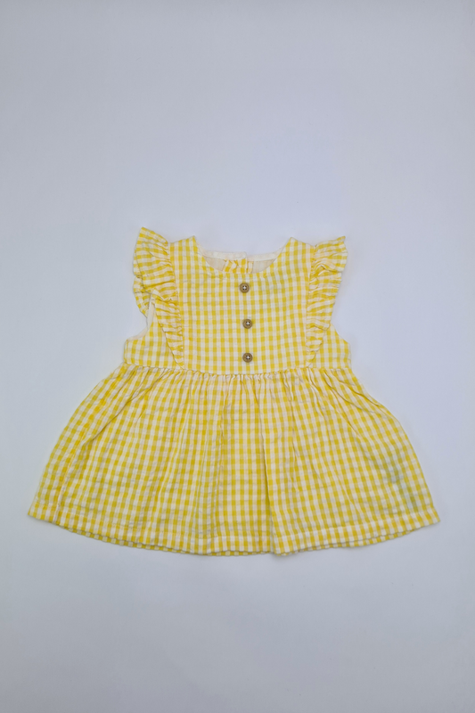 3-6m - Yellow Check A - Line Cotton Dress (F&F)