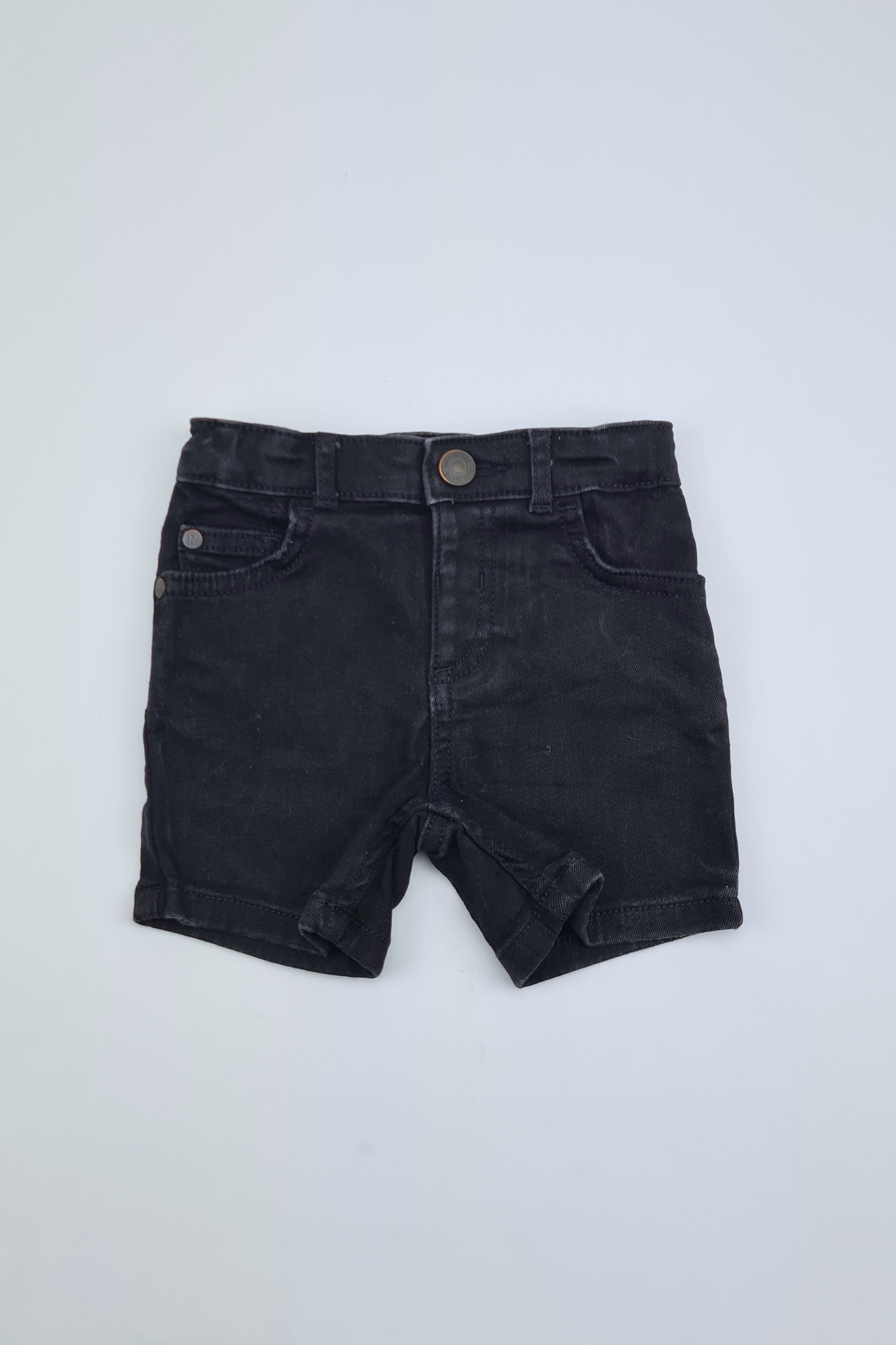 12-18m - Black Denim Shorts With Adjustable Waistband (River Island)