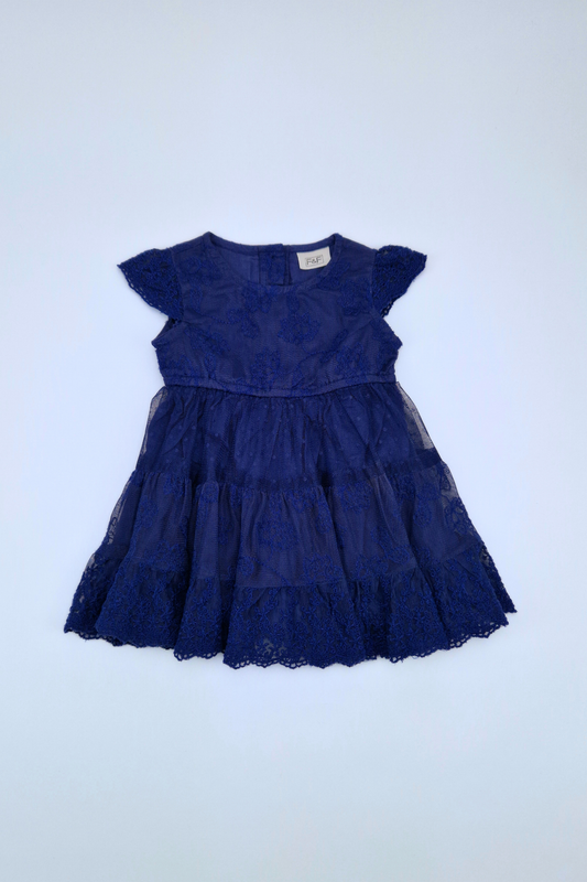 0-3m Navy Embroidered Dress 