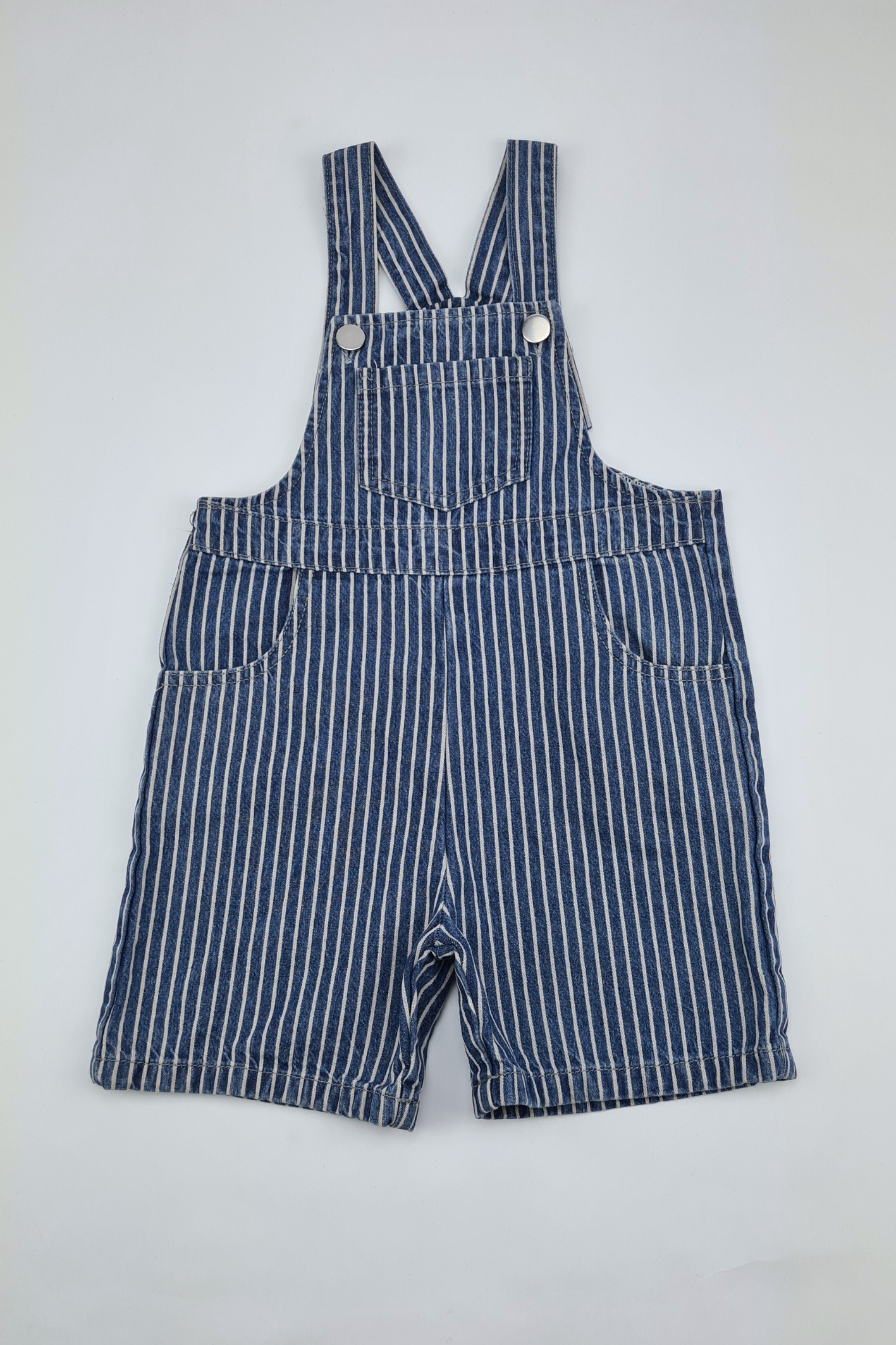 3-4y - Striped Patched Pocket Dungaree Romper