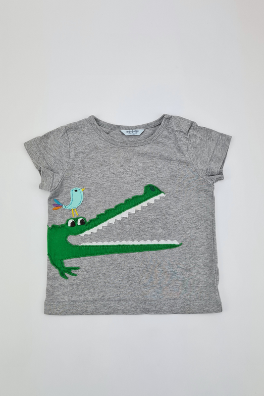 6-12m - Grey Applique Alligator Design T-shirt (Baby Boden)