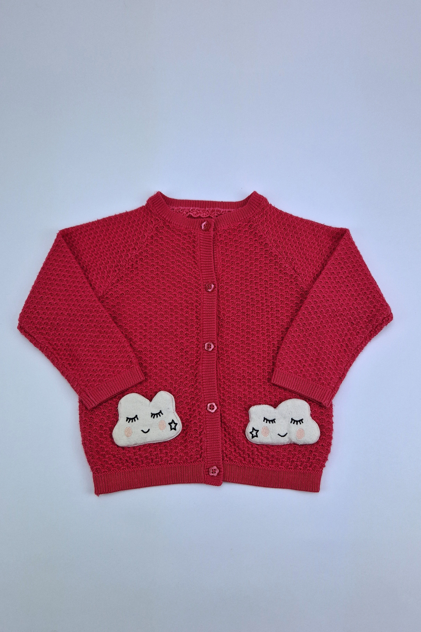 12-18m Dark Pink Knitted Cloud Detail Cardigan (f&f)