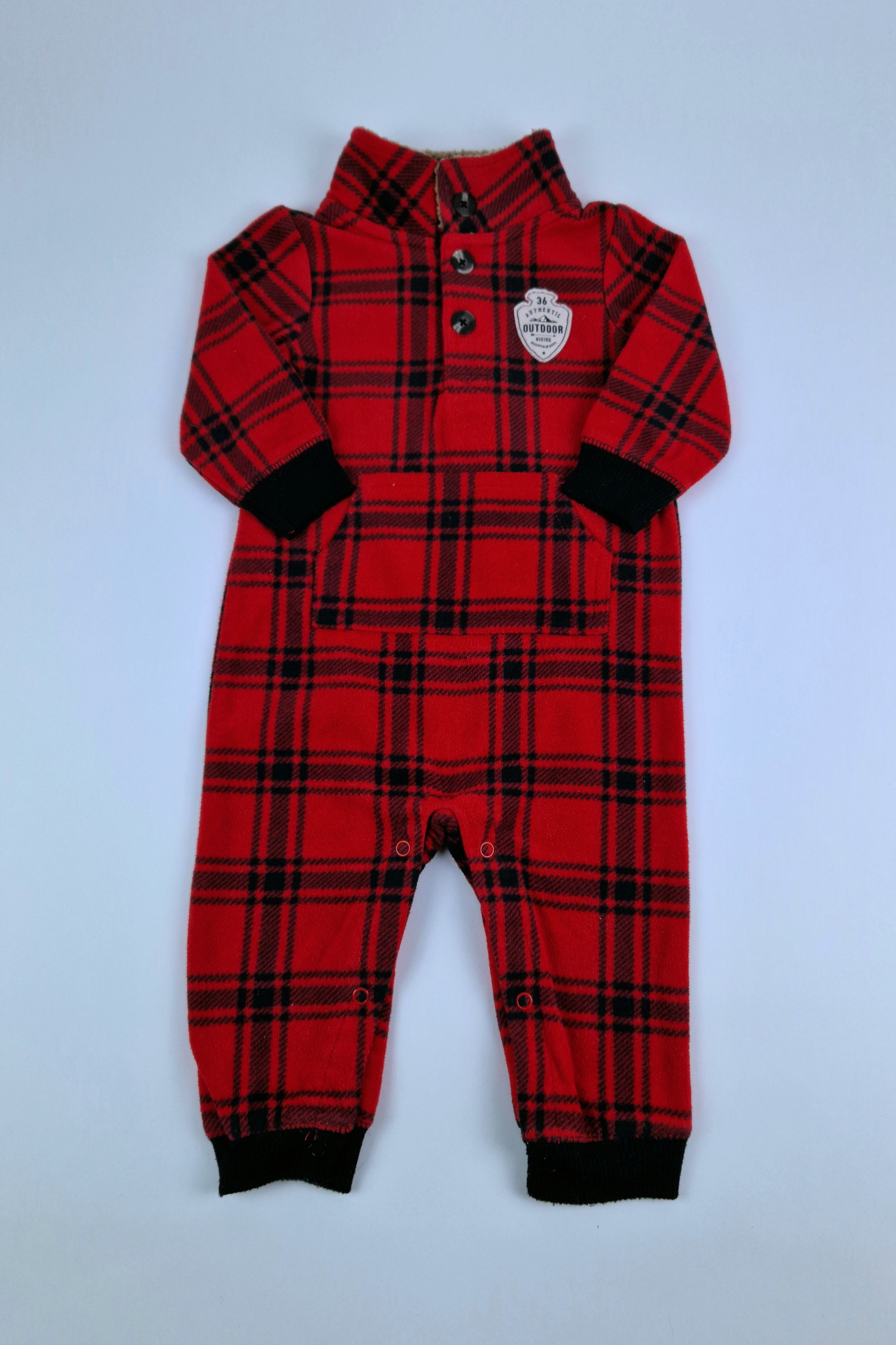 9m Carters Outdoor Plaid Fleece Playsuit