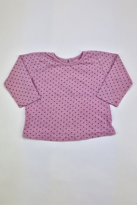 3-6m - 100% Cotton Spot Print Purple T-shirt (Matalan)
