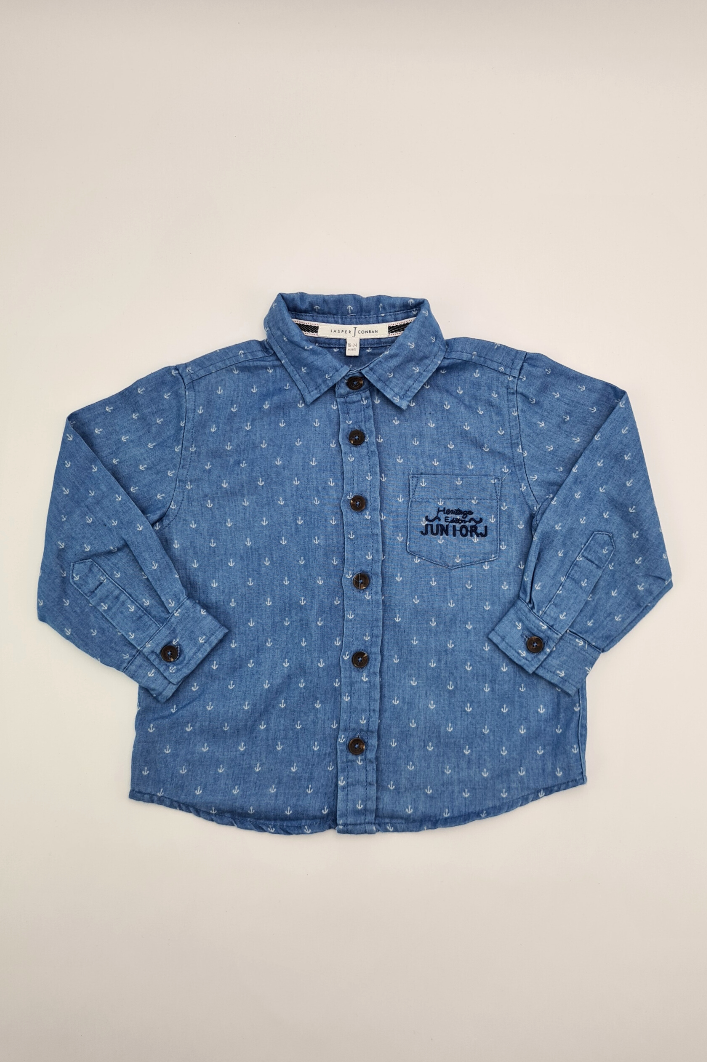 18-24m - Blue Nautical Print Button-up Shirt (Jasper Conran)