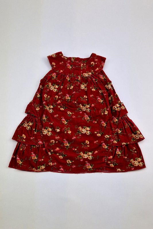 3-6m - 100% Cotton Red Floral Print Corduroy Dress (George)