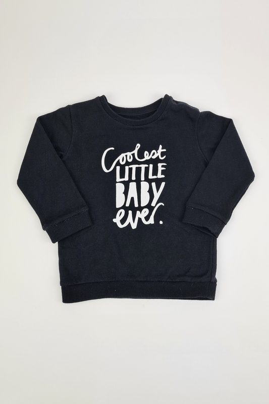 9–12 Monate – Schwarzes Sweatshirt mit der Aufschrift „Coolest Little Baby Ever“.