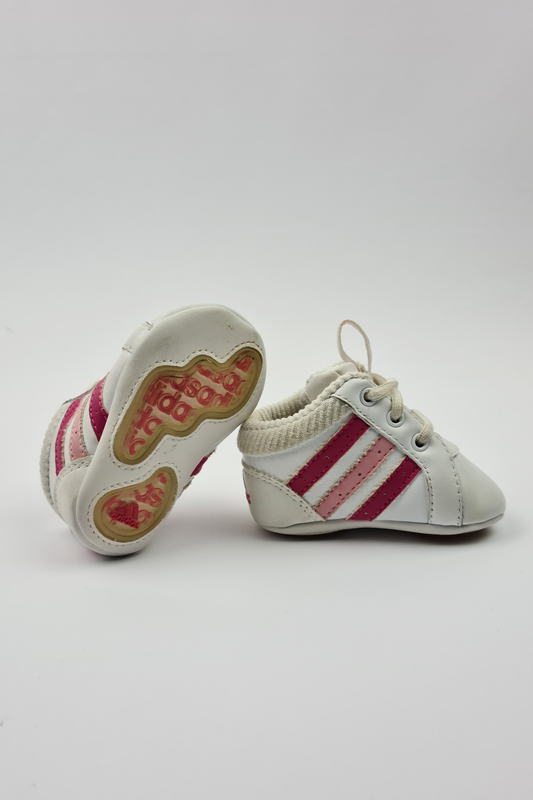 Size 0 - White & Pink Crib Shoes (Adidas)
