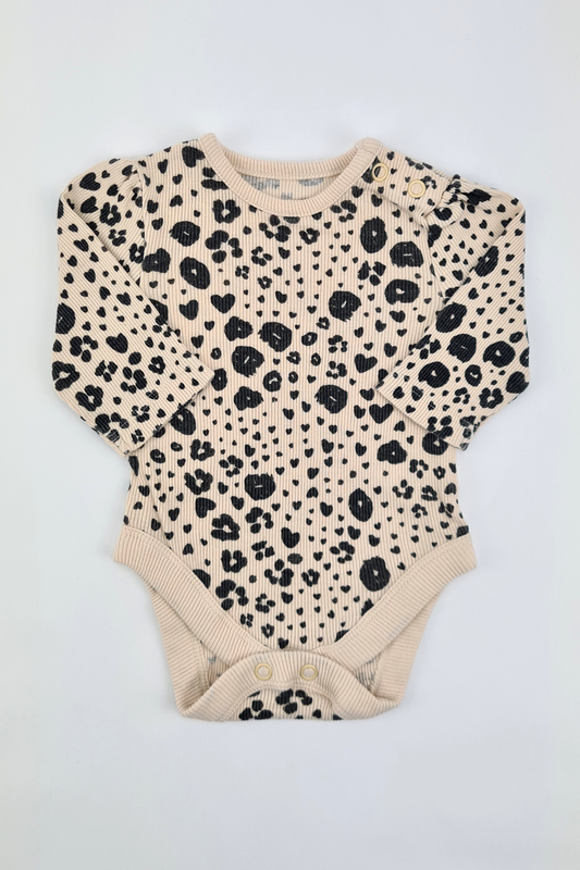 First Size (9lbs) - Pale Pink Ribbed Animal Print Bodysuit (George)