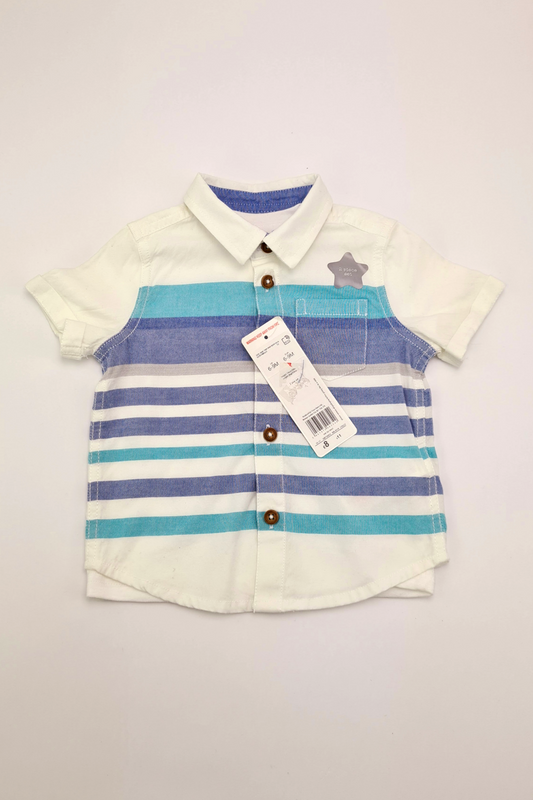 6–9 Monate – Blau gestreiftes Hemdset mit Knöpfen