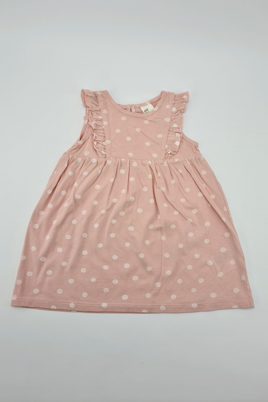 9–12 Monate – Rosafarbenes Kleid mit Rüschenärmeln und Punktmuster (H&amp;M)