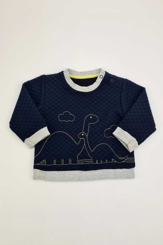 6–9 Monate – Marineblaues Dinosaurier-Sweatshirt (Muskatnuss)