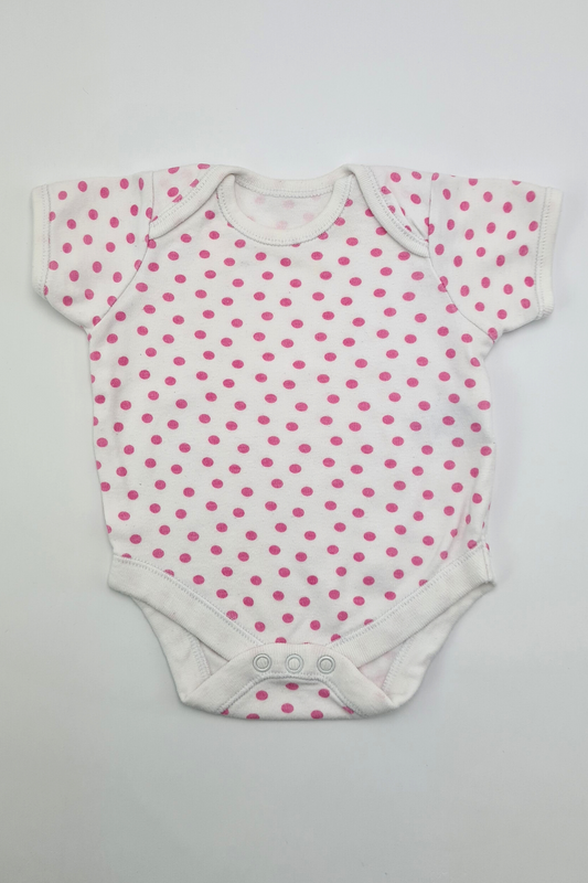 0–3 Monate – 100 % Baumwolle, rosafarbener Body mit Punktmuster (Tesco)