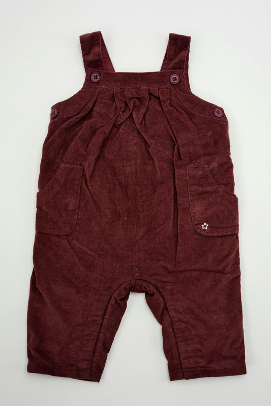 0-3m - 100% Cotton Maroon Corduroy Dungarees (Little White Company)