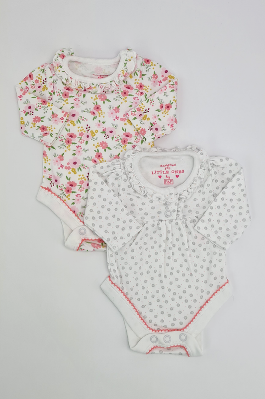 Tiny Baby (5lbs) - 2 Long Sleeve Floral Bodysuits (F&F)