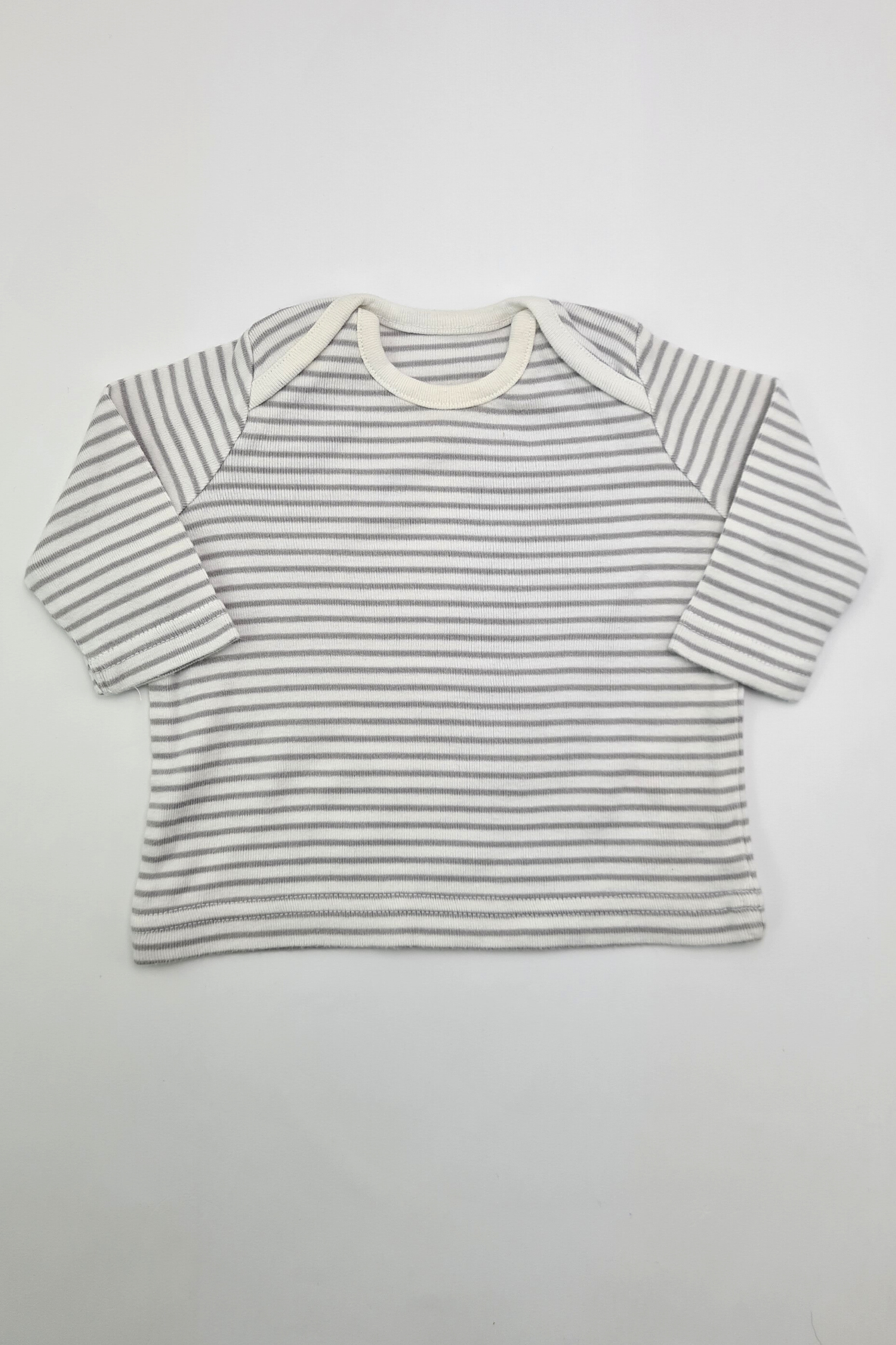 0-3m - 100% Cotton Grey & White Striped Top (George)
