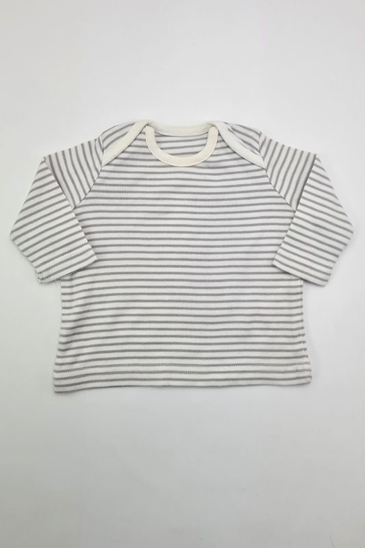 0-3m - 100% Cotton Grey & White Striped Top (George)