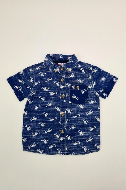 12-18m - Helicopter Print Button-up Shirt (Mini Club)