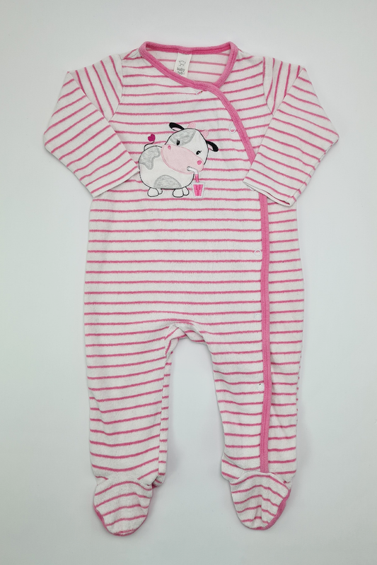 9-12m - Pink & White Cow Sleepsuit