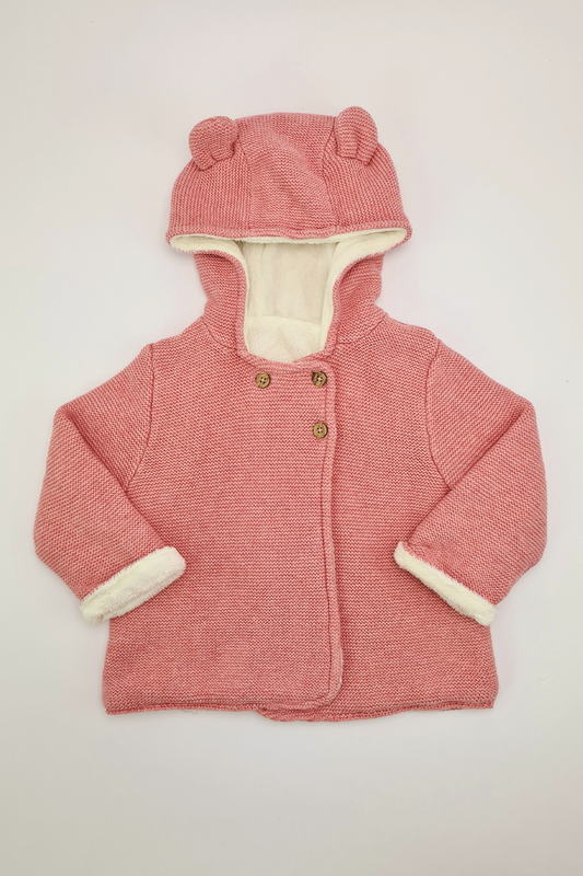 6-9m - Pink Fleece Lined Hooded Cardigan(Tu)