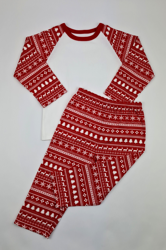 2–3 Jahre – Pyjama-Set mit Schneeflockenmuster in Rot und Weiß