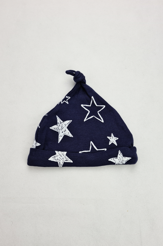 0-3m - Navy knot hat with white star print