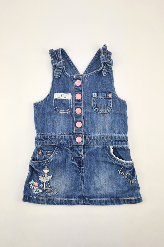 12-18m - Embroidered  Denim Dungaree Dress (Fred&Flo)