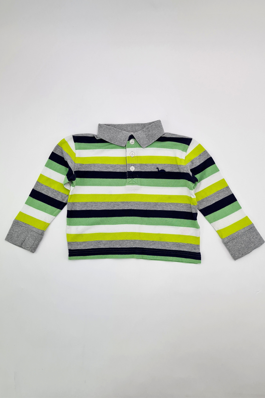 12-18m - Long Sleeve Stripe Polo Shirt (Blue Zoo)