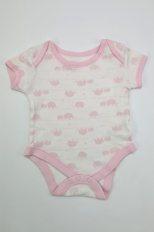 0-3m - Pink Elephant Print Bodysuit